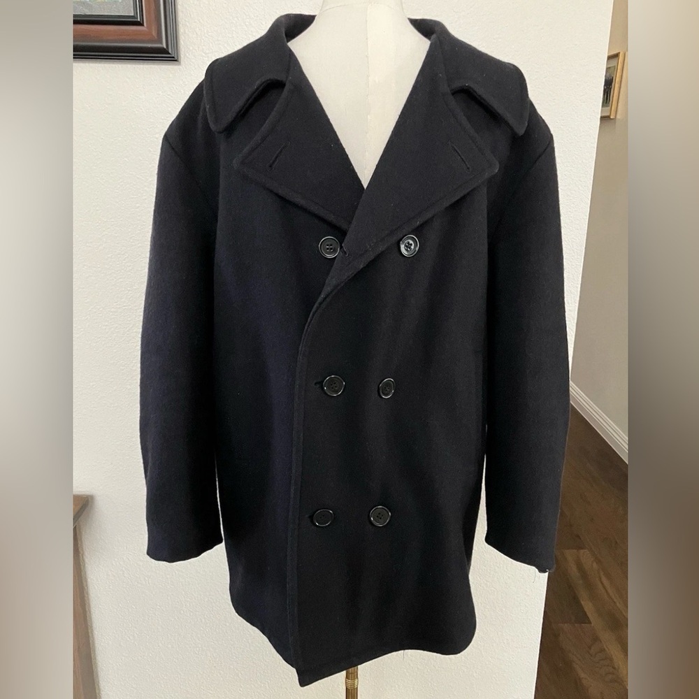 Vintage Pea Coat US Navy Mens Large Naval Black Wool Uniform MP752394 USA